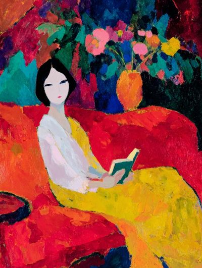 Woman Reading Colorful Fauvist Poster. poster
