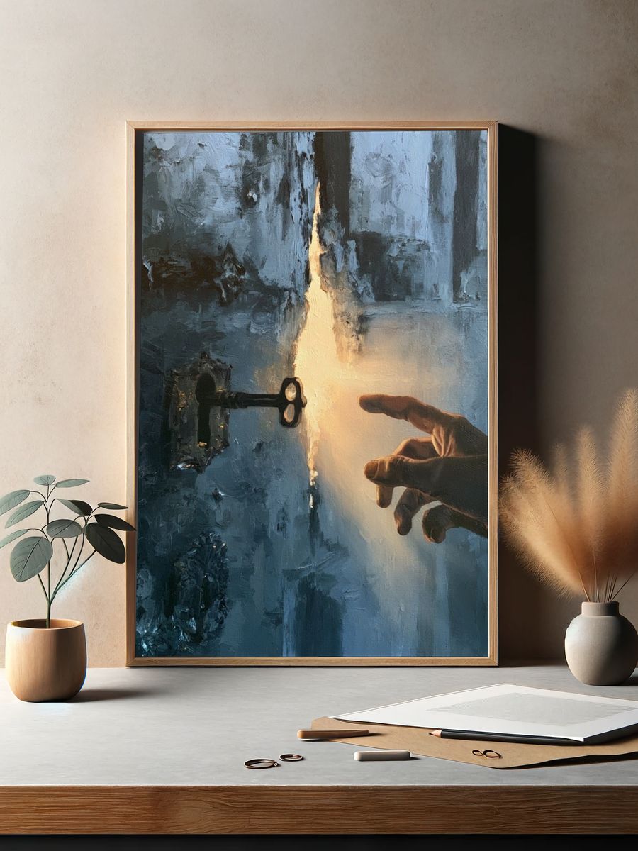 Hand Reaching for Light Fine-Art Poster. — room view 2