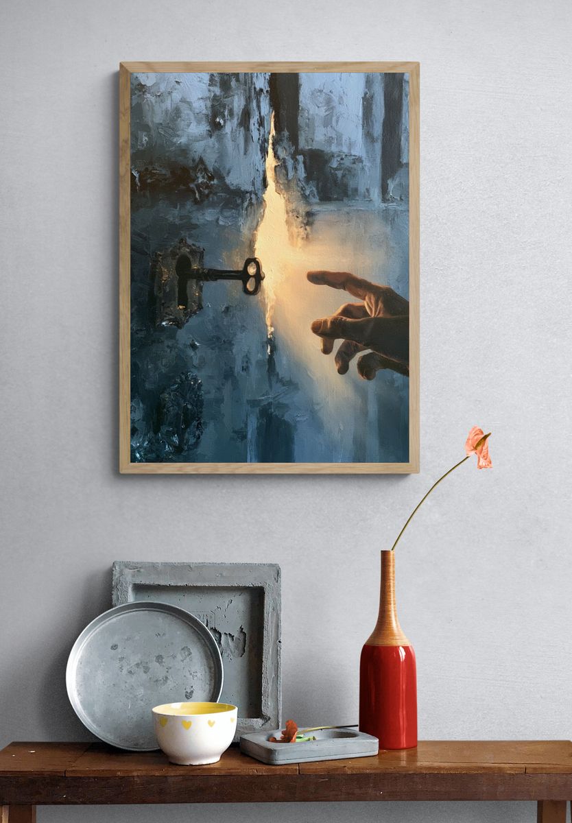 Hand Reaching for Light Fine-Art Poster. — room view 3