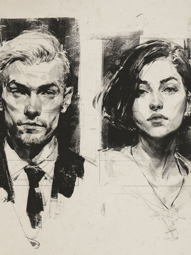 Dual Portrait Ink Poster. poster detail