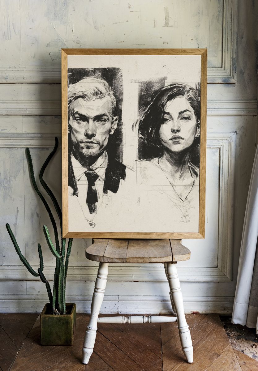 Dual Portrait Ink Poster. — room view 1