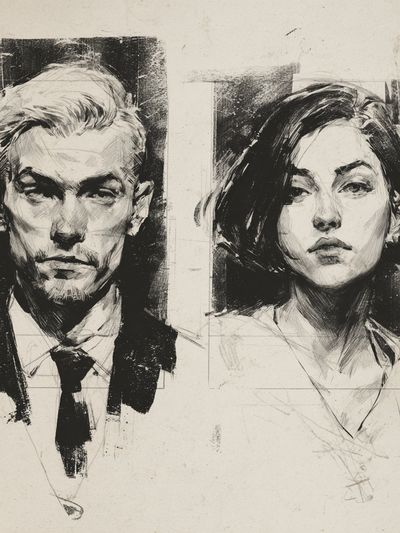 Dual Portrait Ink Poster. poster print