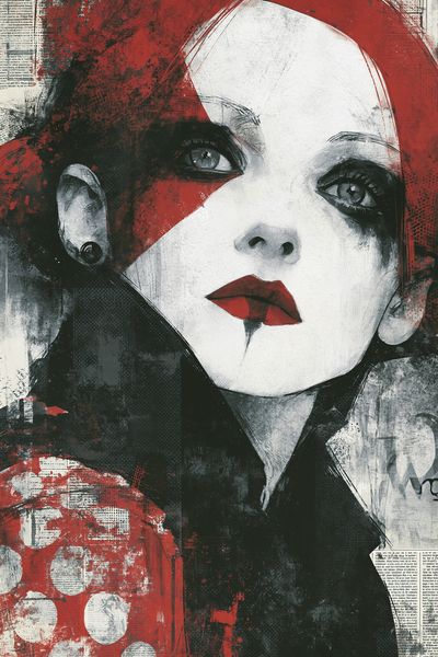Red and Black Woman Portrait Print.