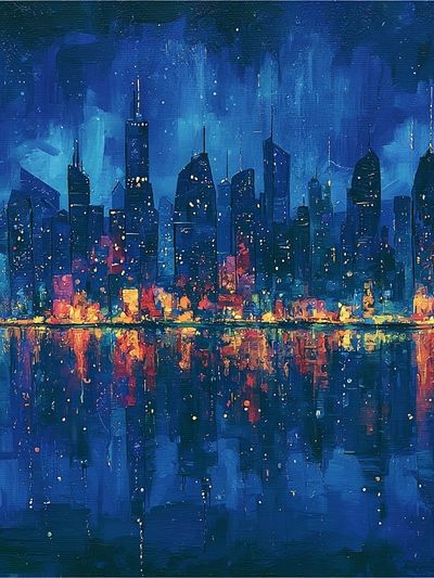 Blue City Skyline Night Print. poster print