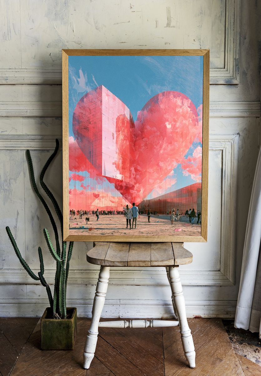 Floating Heart Cityscape Print. — room view 1