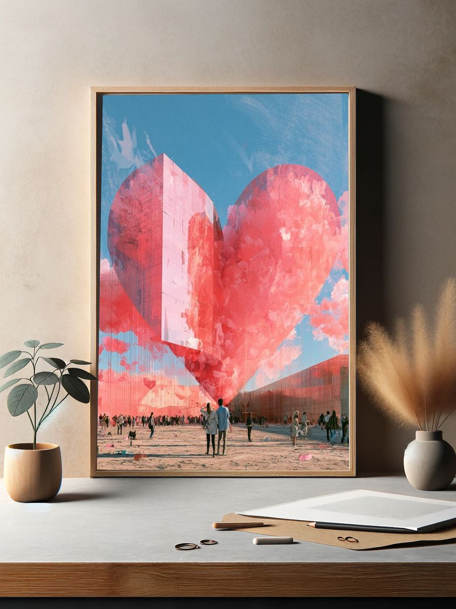 Floating Heart Cityscape Print. — room view 2