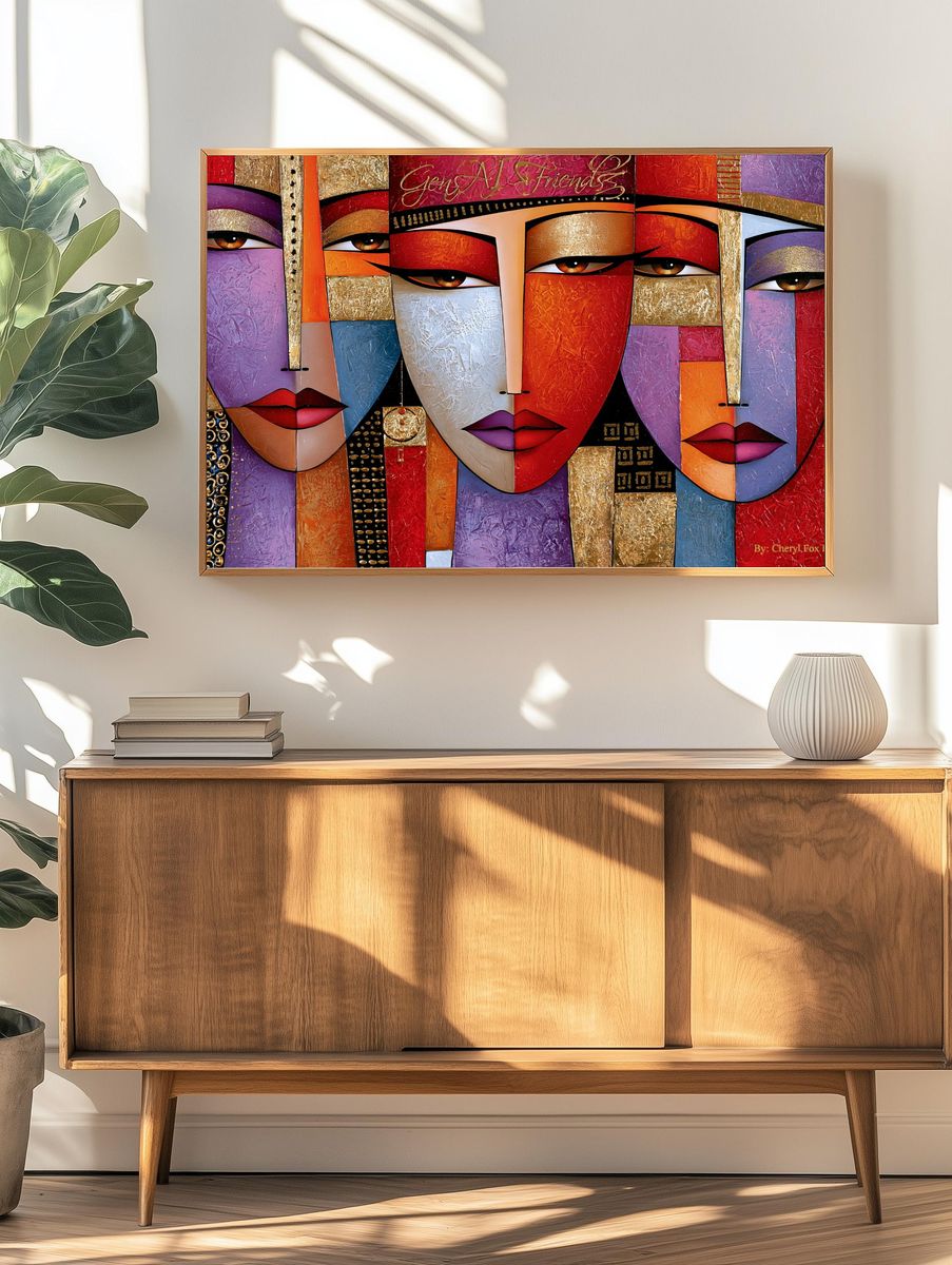 Abstract Faces Fine-Art Poster. — room view 3