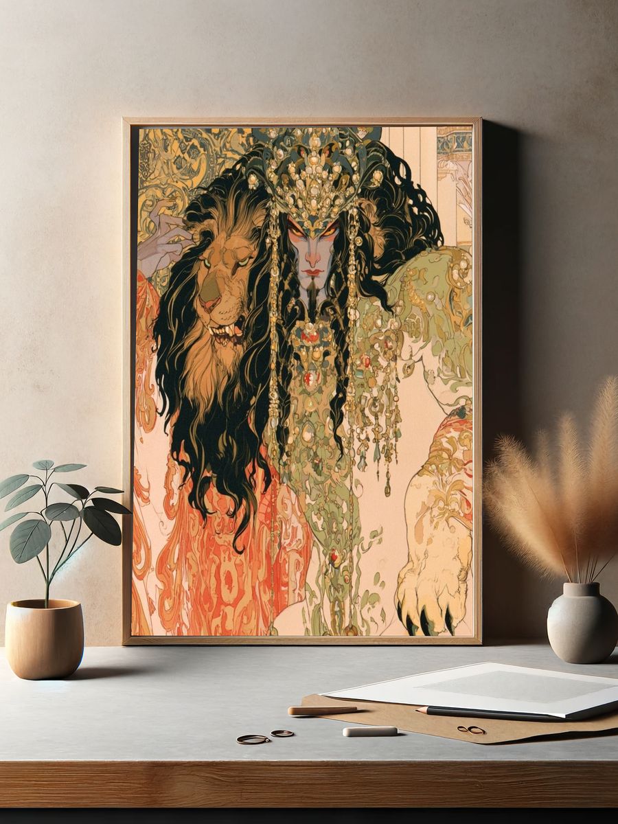 Lion and Woman Art Nouveau Poster. — room view 2