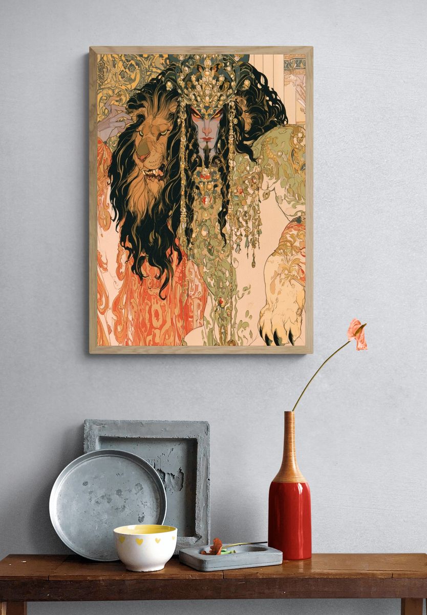 Lion and Woman Art Nouveau Poster. — room view 3