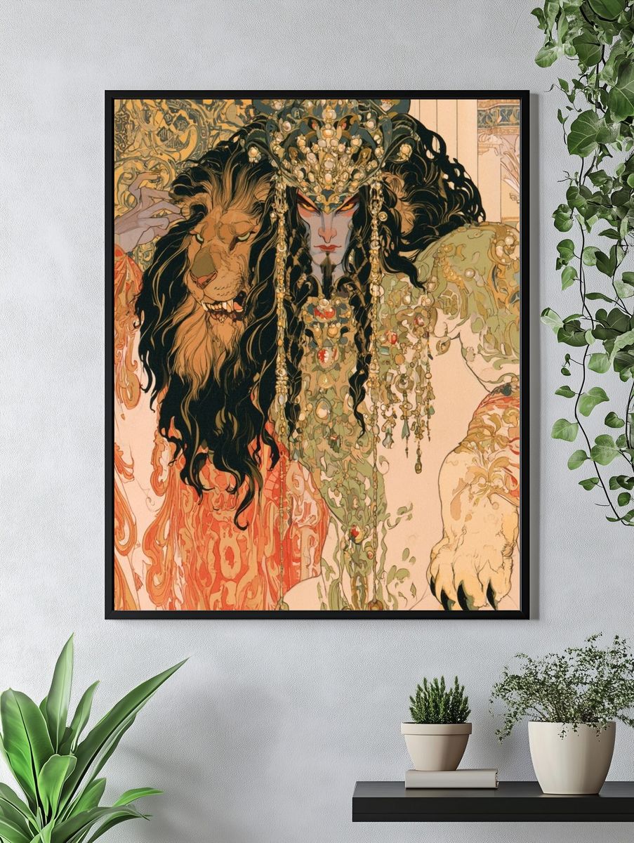 Lion and Woman Art Nouveau Poster. — room view 4
