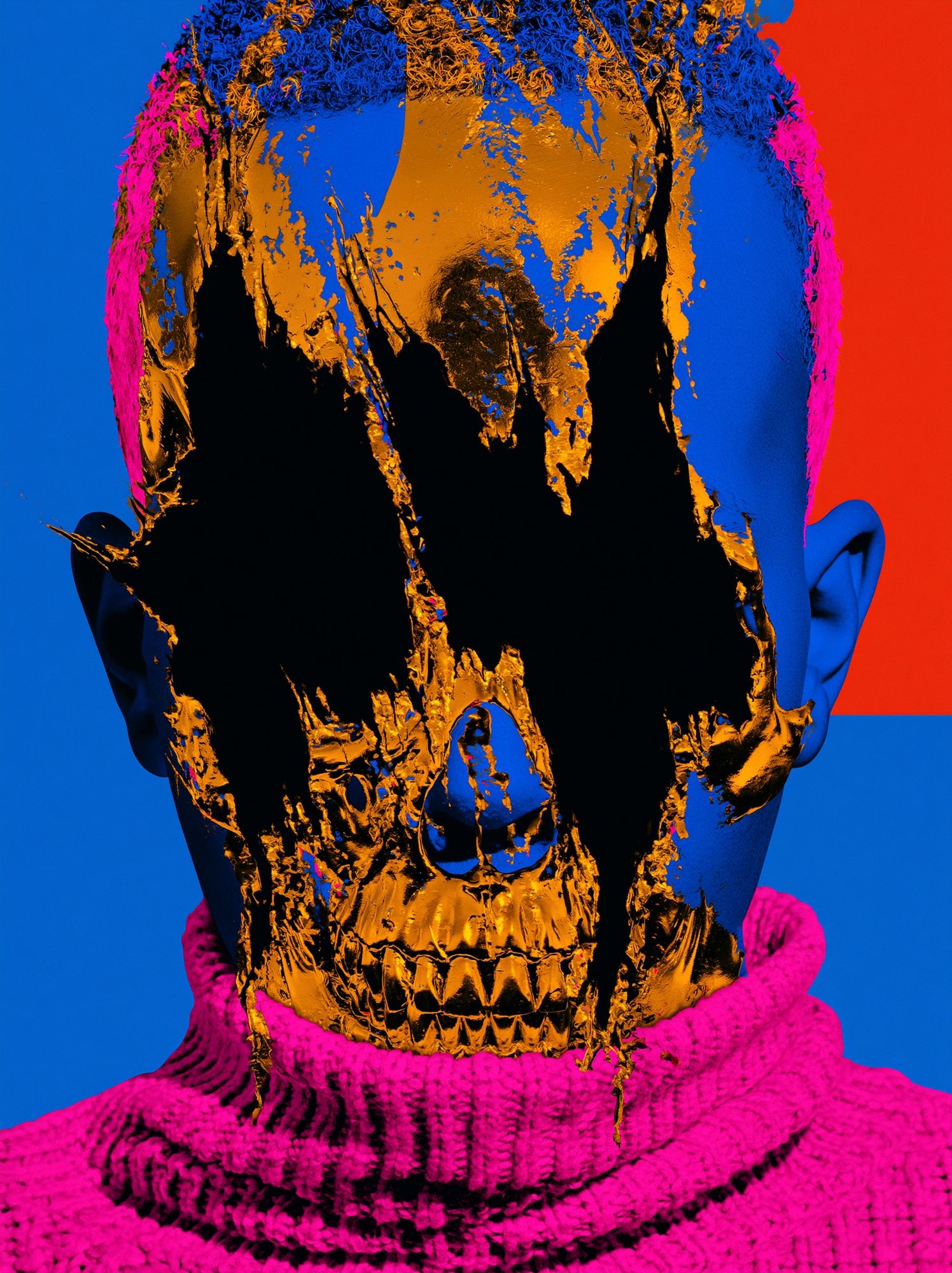 Neon Skull Portrait Print. poster detail