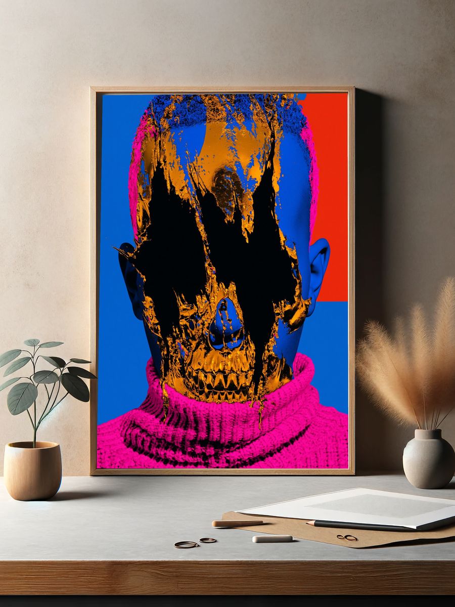 Neon Skull Portrait Print. — room view 2