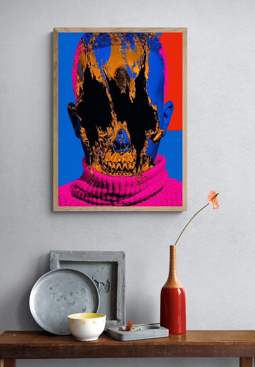 Neon Skull Portrait Print. — room view 3