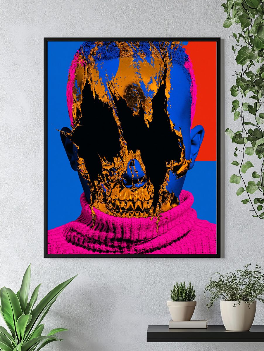 Neon Skull Portrait Print. — room view 4