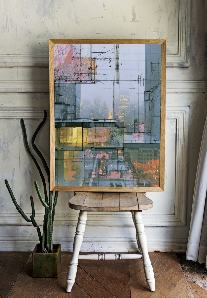 Foggy Cityscape Abstract Poster. — room view 1