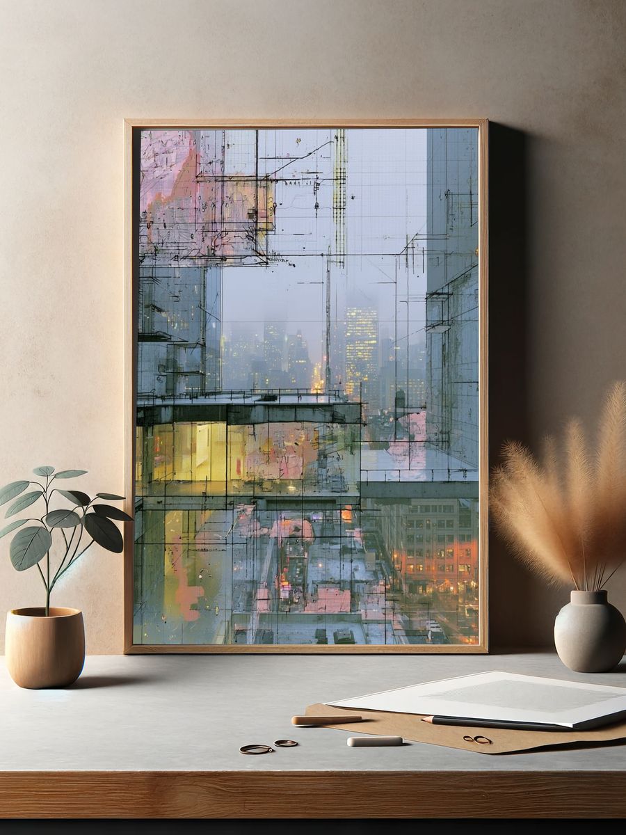 Foggy Cityscape Abstract Poster. — room view 2