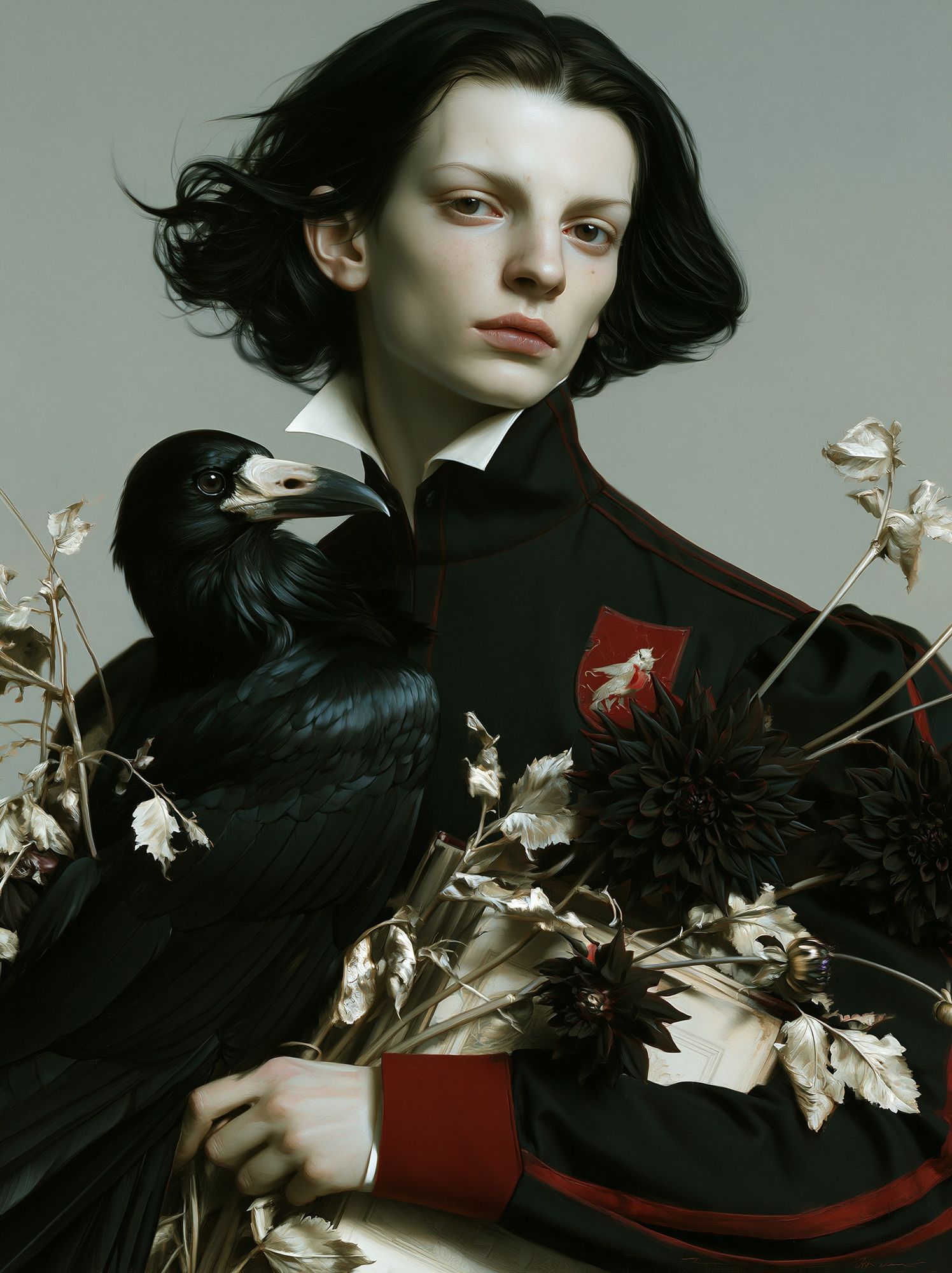 Gothic Portrait with Raven Print. poster detail