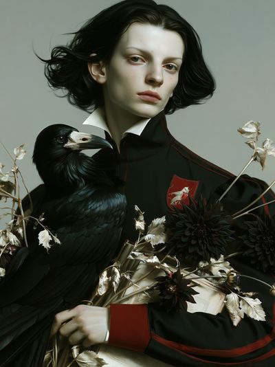 Gothic Portrait with Raven Print. poster print