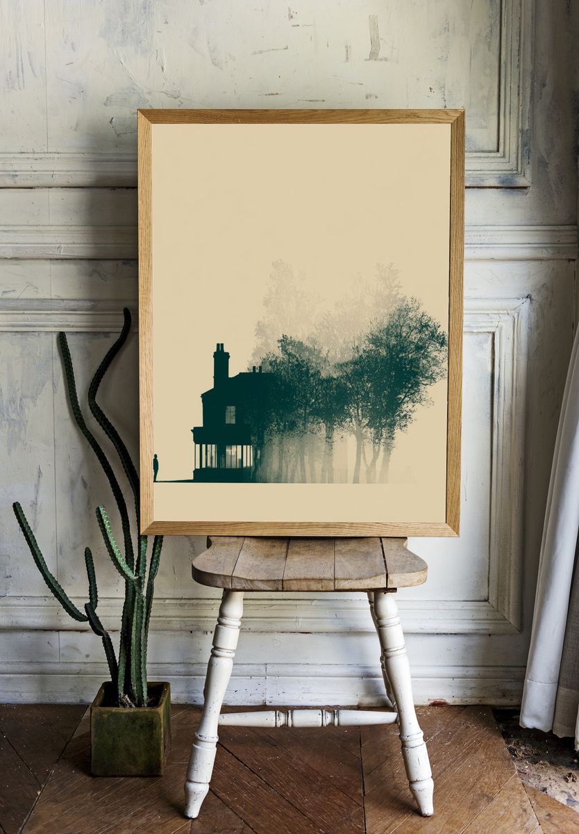 Misty House and Trees Print. — room view 1