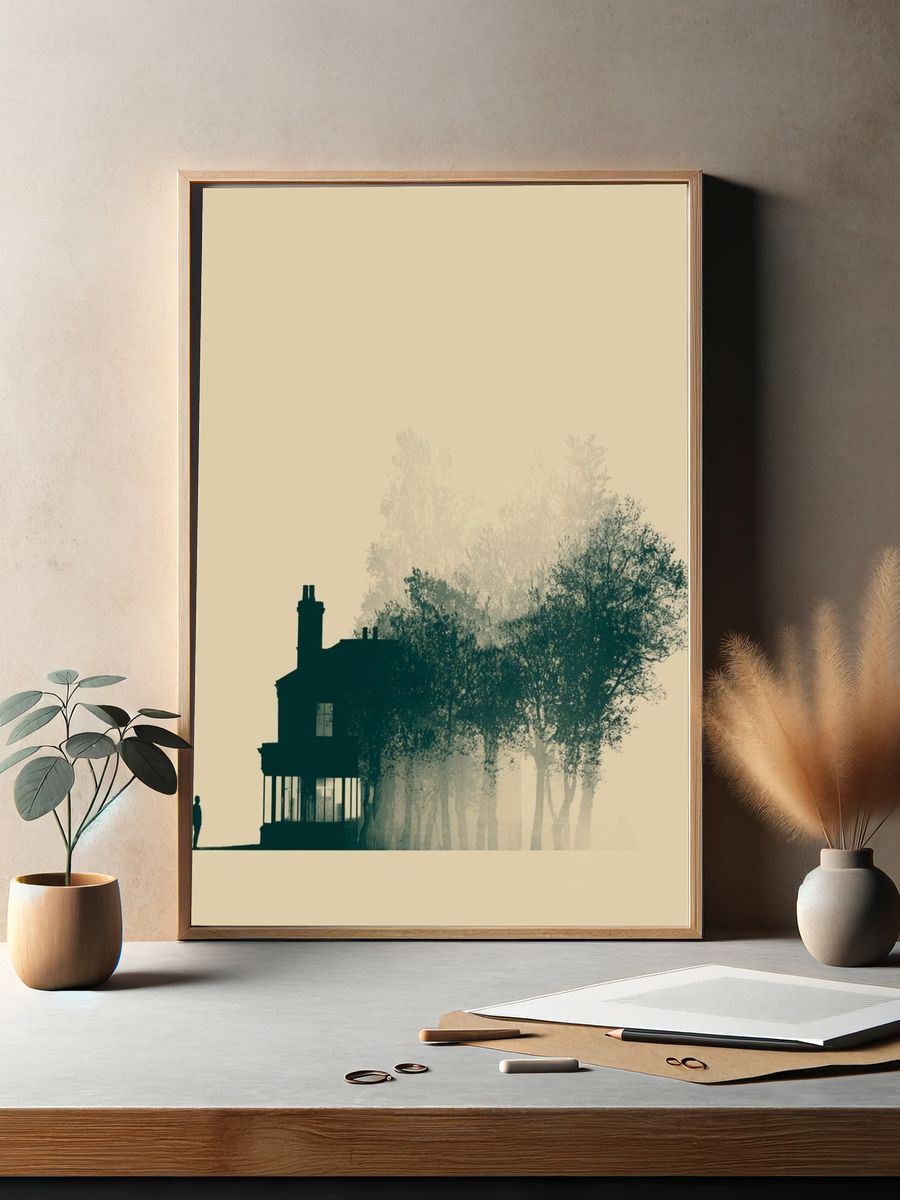 Misty House and Trees Print. — room view 2