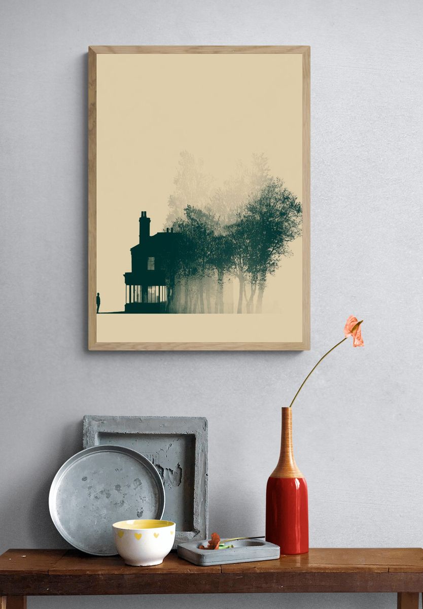 Misty House and Trees Print. — room view 3