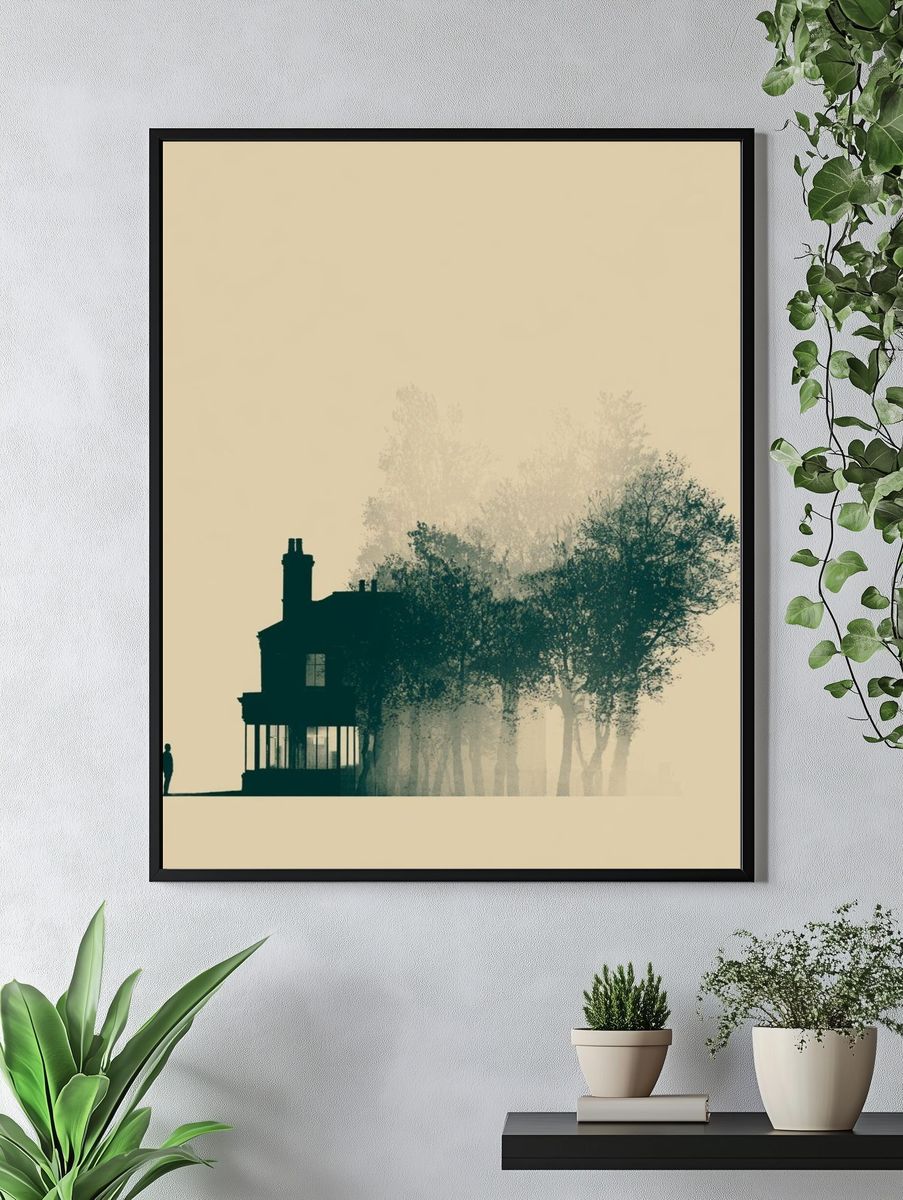 Misty House and Trees Print. — room view 4