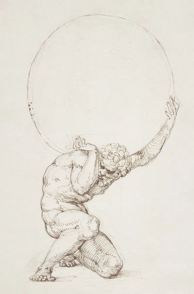 Crouching Figure Atlas (1481–1536), vintage. poster print