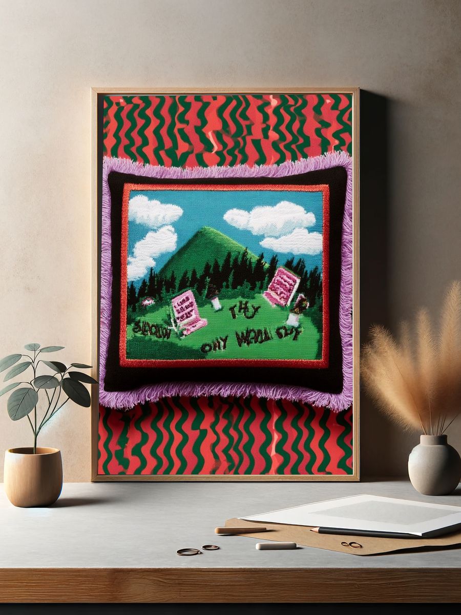 Surreal Mountain Tapestry Print. — room view 2