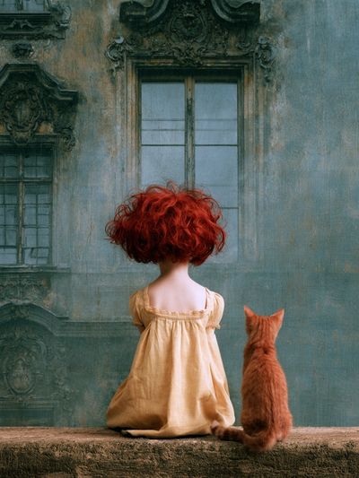 Girl and Cat Surrealism Print. poster