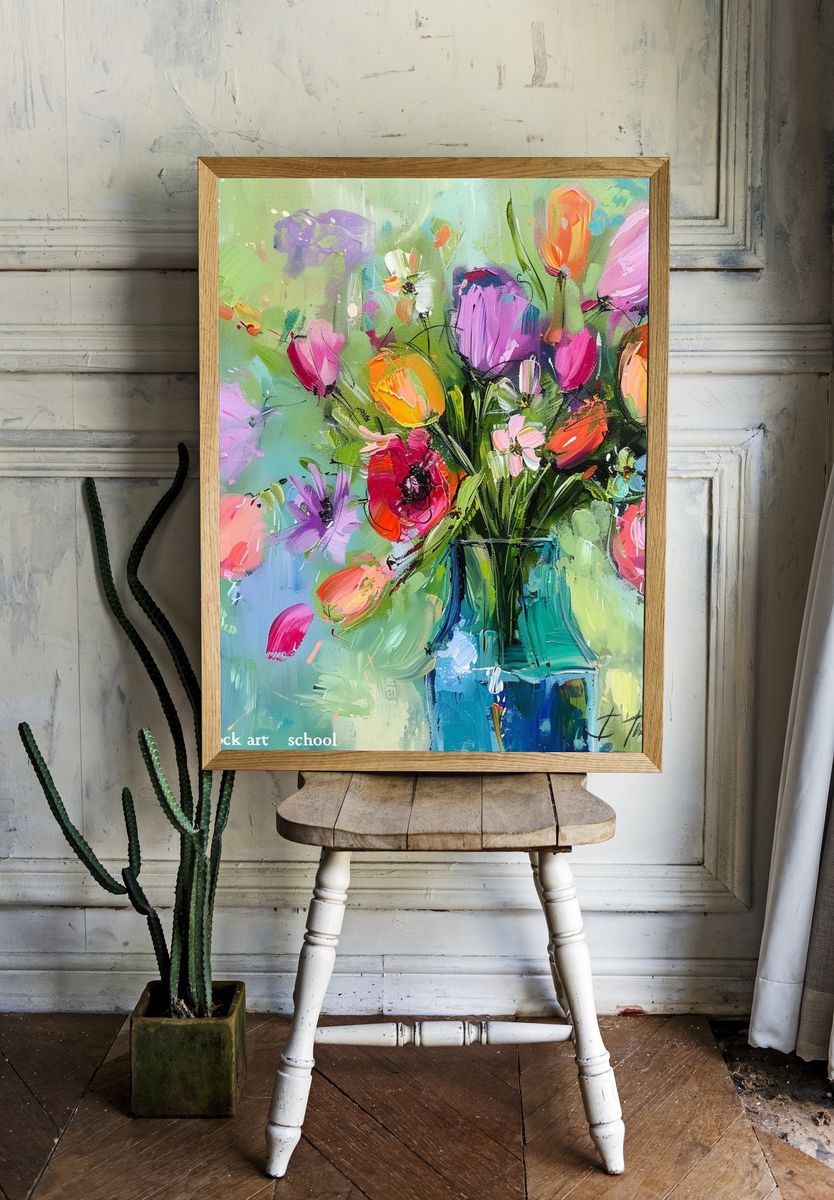 Colorful Tulip Bouquet Illustration Poster. room preview