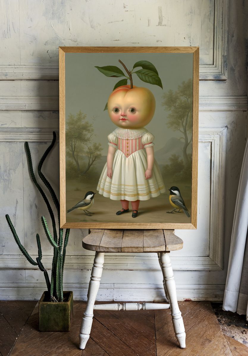 Peach Child Surrealism Print. — room view 1