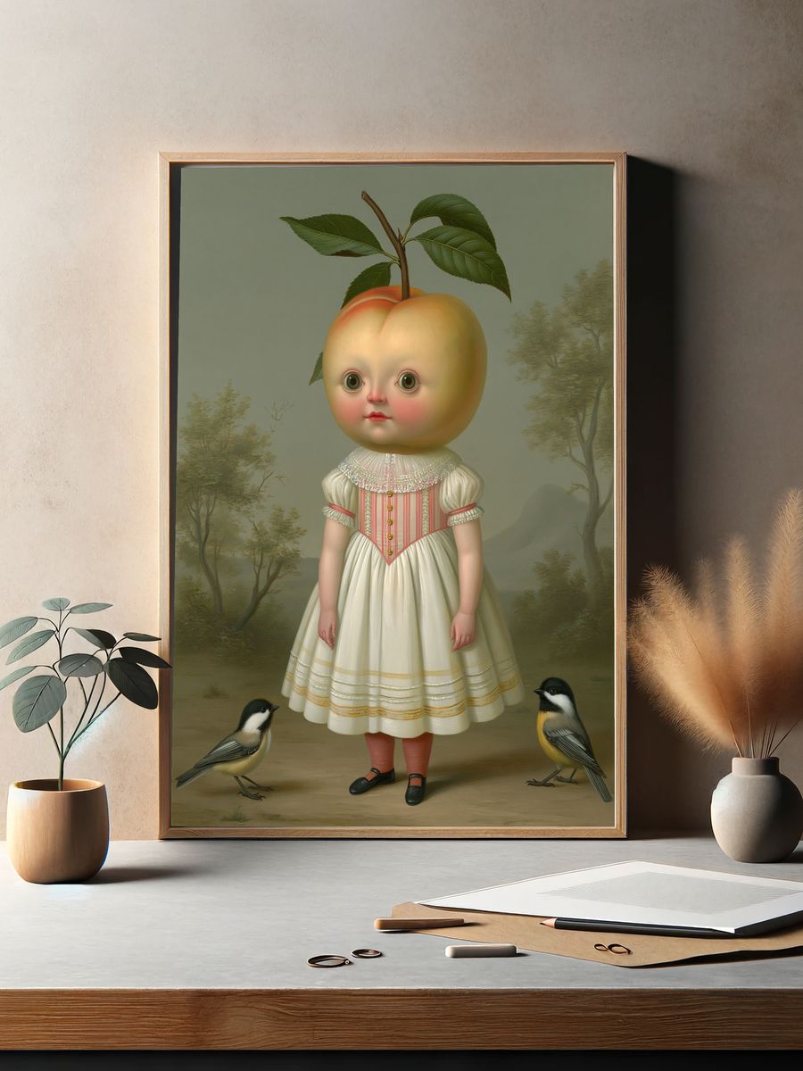 Peach Child Surrealism Print. — room view 2