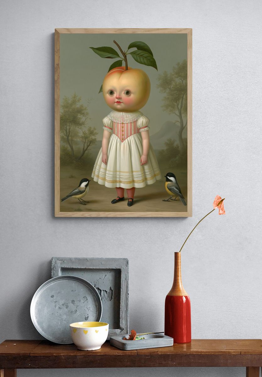 Peach Child Surrealism Print. — room view 3