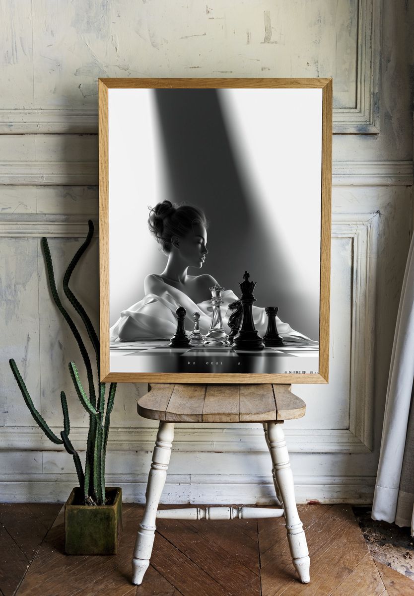 Chess Queen Surreal Print. — room view 1