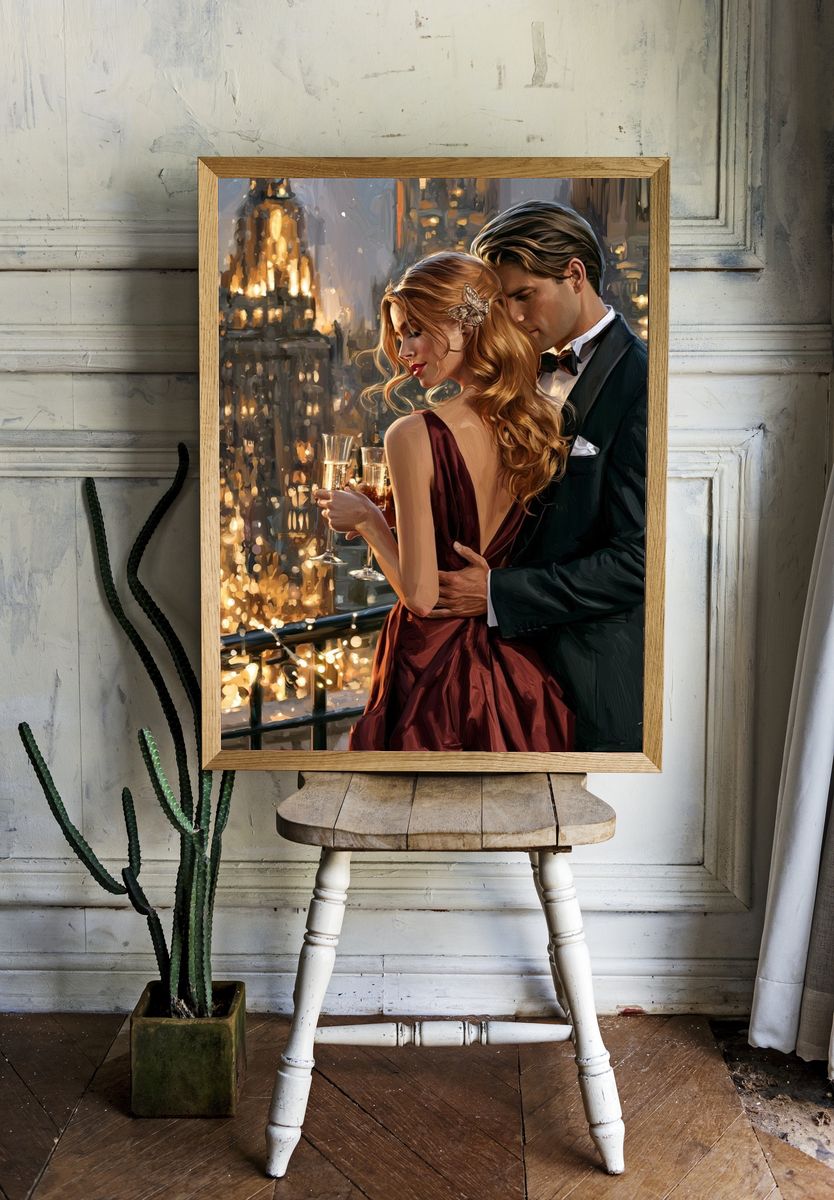 Romantic City Balcony — Fine-Art Print. room preview