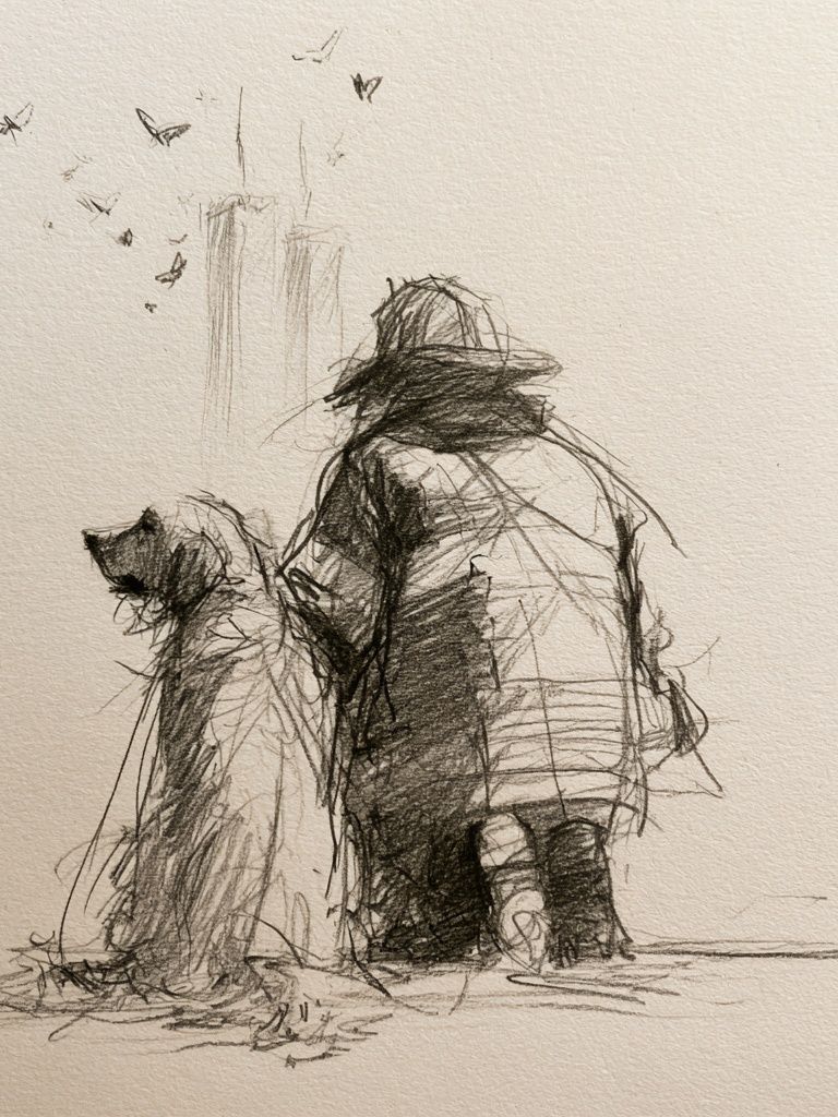 Dog and Child Sketch Poster. poster detail
