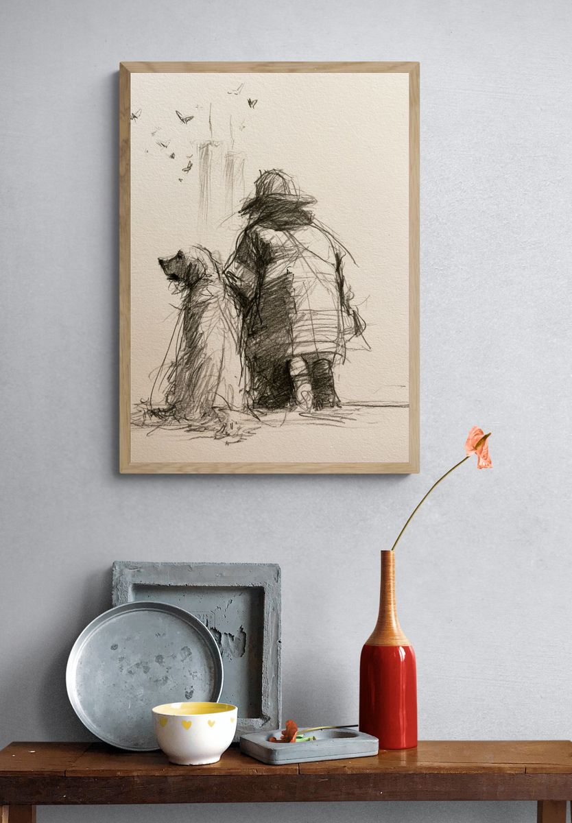 Dog and Child Sketch Poster. — room view 3