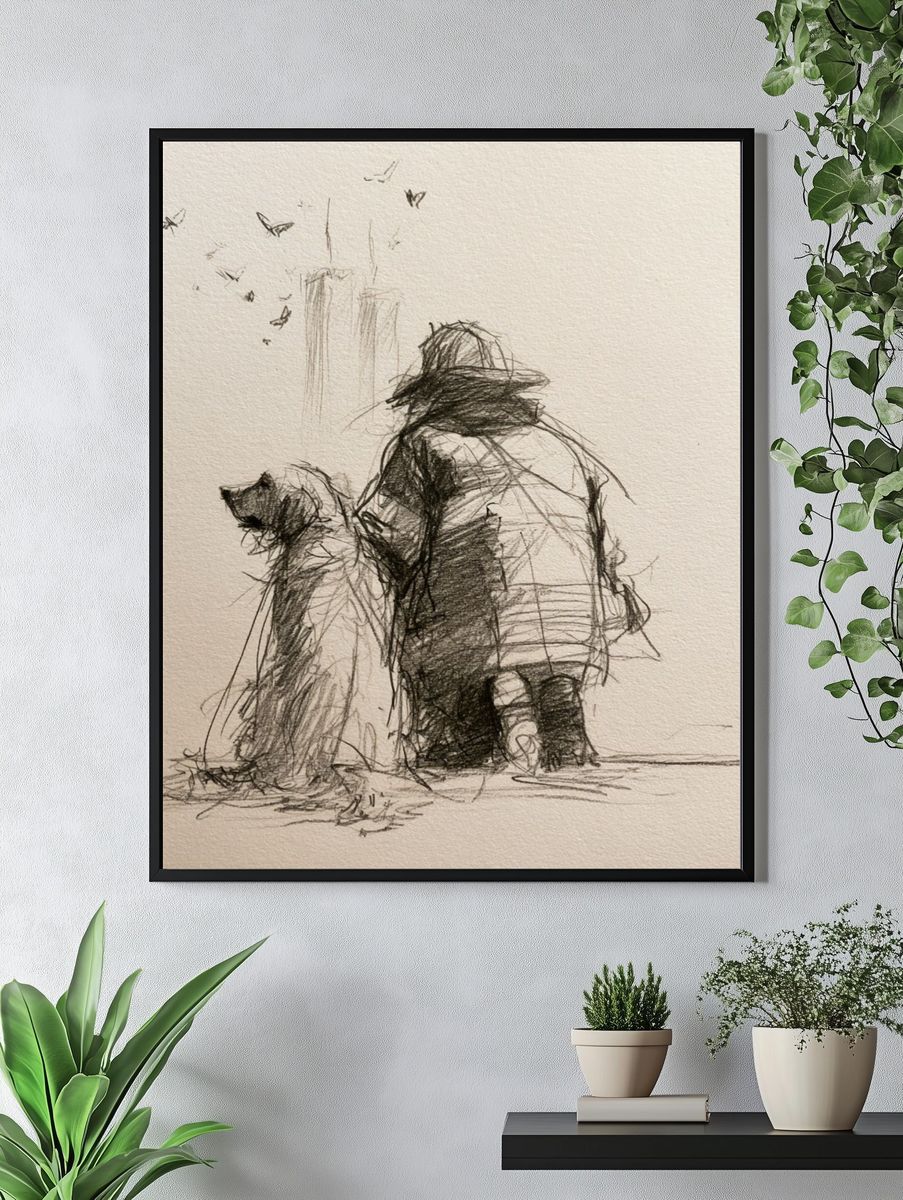 Dog and Child Sketch Poster. — room view 4