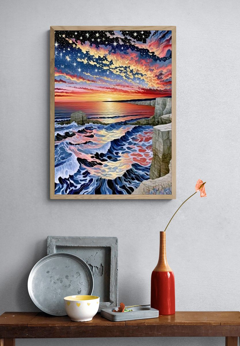 Surreal Coastal Sunset Poster. — room view 3