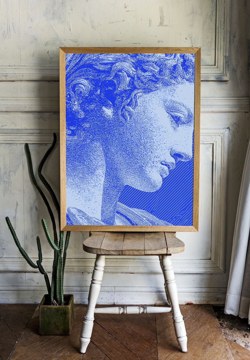 Classical Statue Blue Print Poster. — room view 1