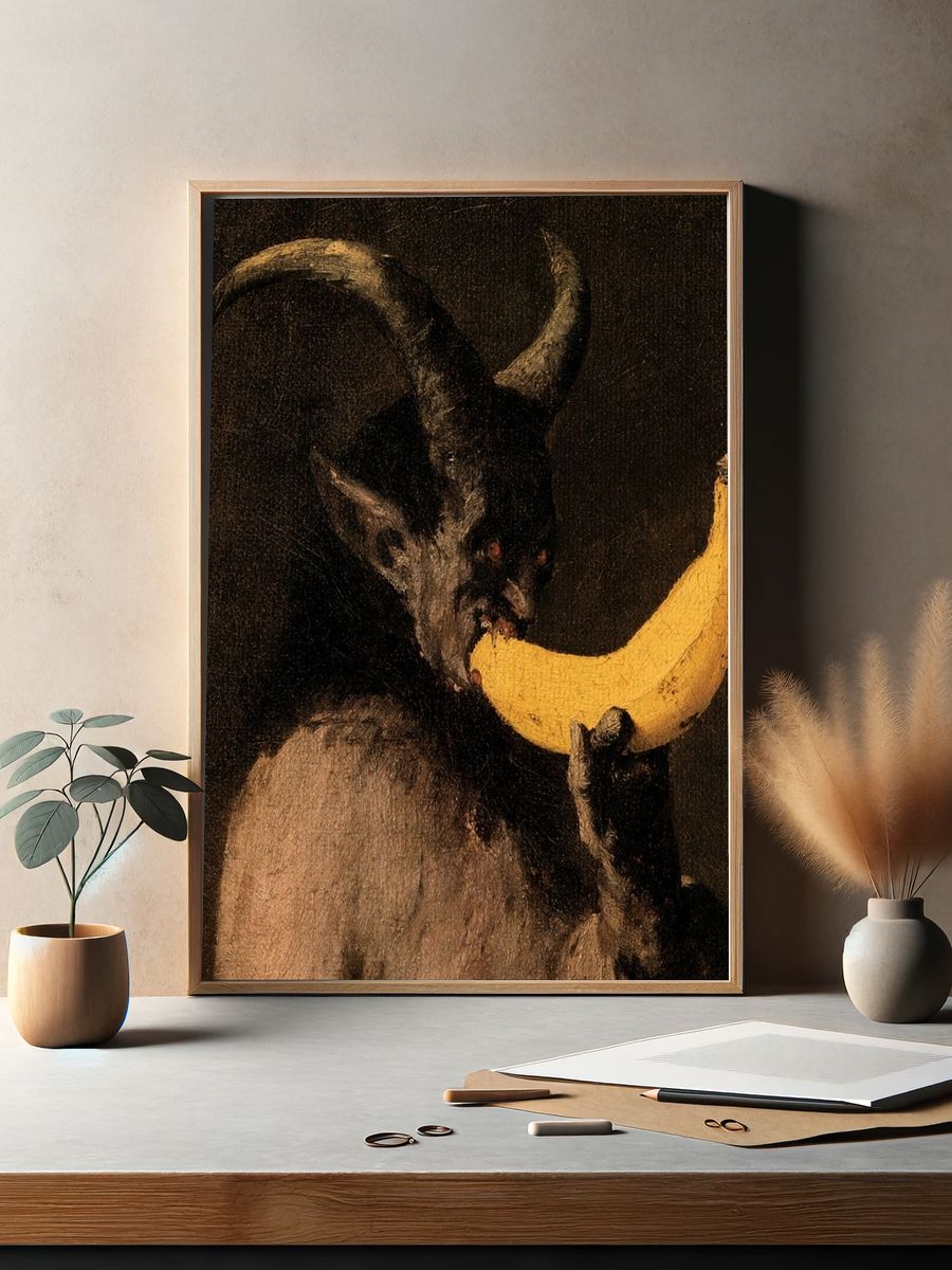 Goat with Banana Fine-Art Print. — room view 2