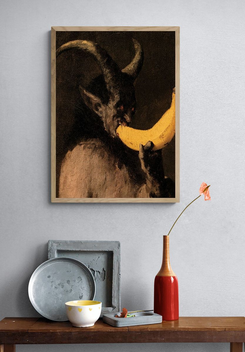 Goat with Banana Fine-Art Print. — room view 3