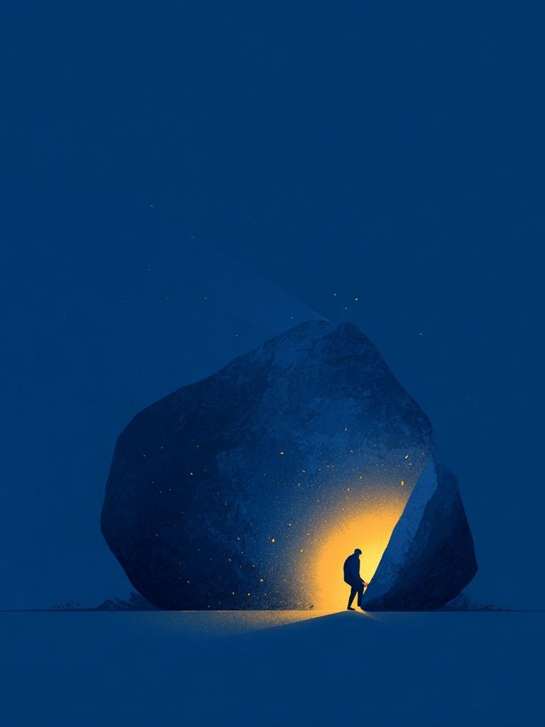 Solitary Figure in Blue Cave Print. poster detail