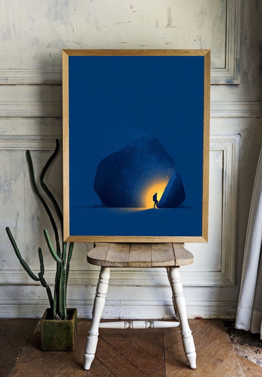 Solitary Figure in Blue Cave Print room preview