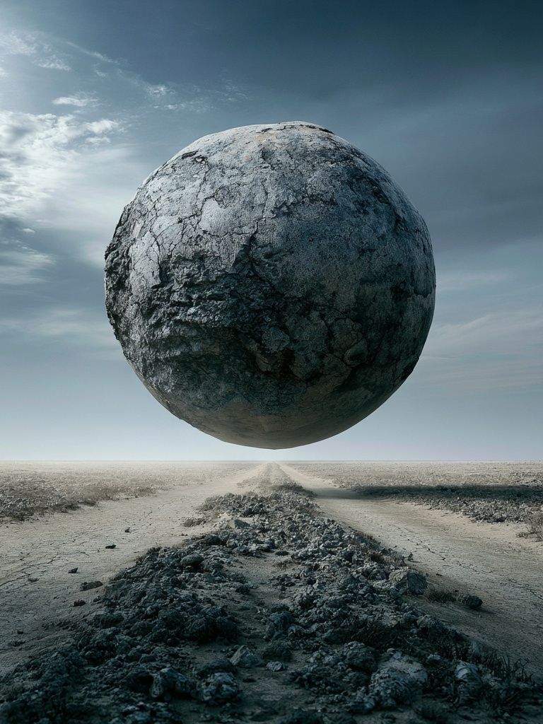 Floating Stone Sphere Surrealism Print. poster — fine-art art