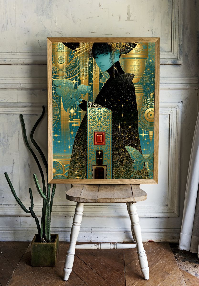 Art Deco Geisha Portrait Poster. — room view 1