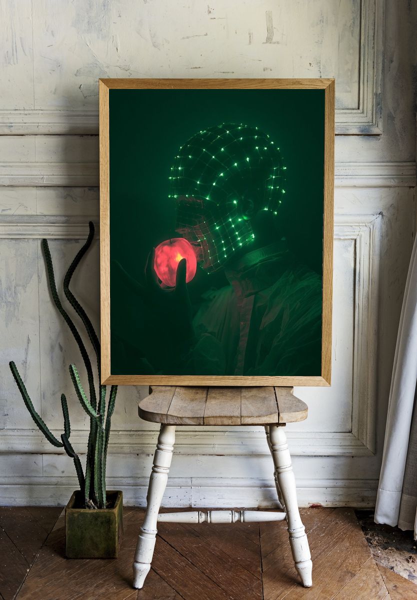 Neon Apple Surrealism Print. — room view 1
