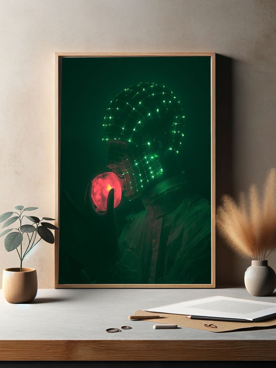 Neon Apple Surrealism Print. — room view 2