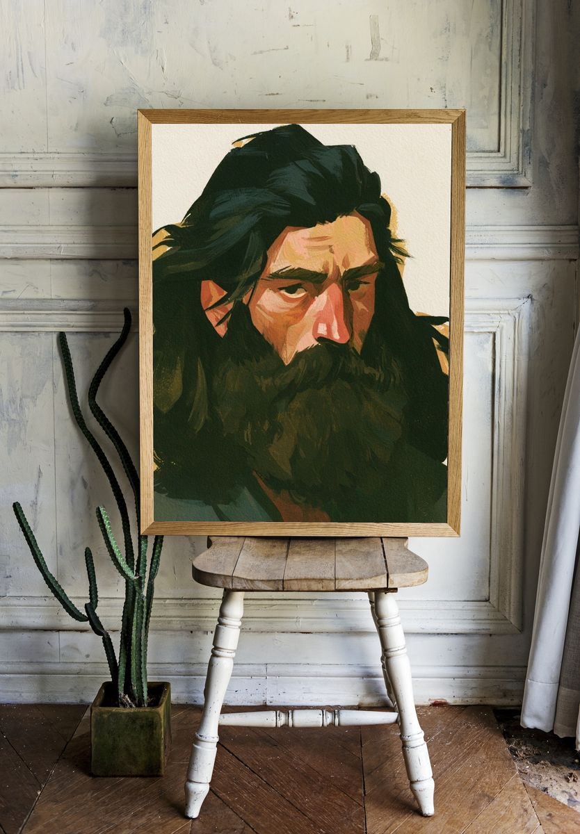 Bearded Man Portrait Print. room preview