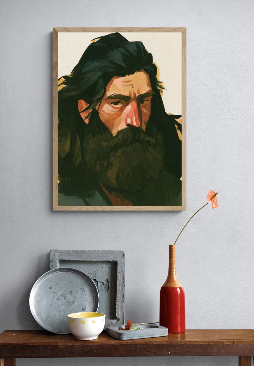 Bearded Man Portrait Print. — room view 3